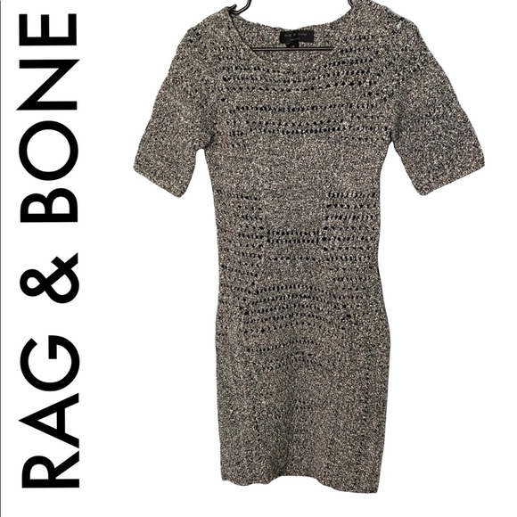rag & bone Dresses & Skirts - RAG & BONE BLACK WHITE KEY HOLD BACK CREW NECK KNIT DRESS SIZE S
